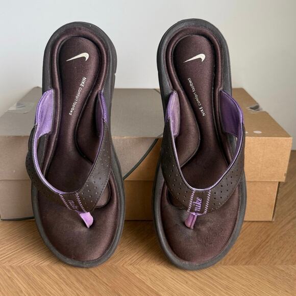 Nike Ultra Comfort Footbed Purple/Brown Women Slides Flip Flops- SZ 7 - Picture 2 of 11